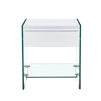 Mesa DARLING, cristal templado, cajón blanco, 45 x 45 cms 2