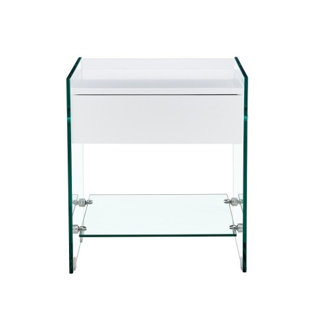 Mesa DARLING, cristal templado, cajón blanco, 45 x 45 cms-0