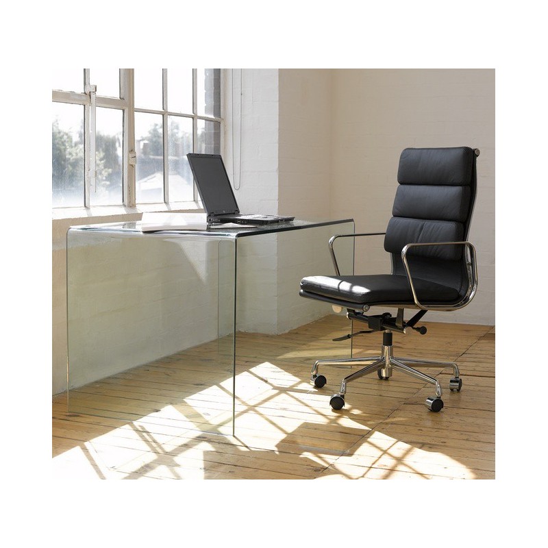 Mesa APOLO (SU), cristal curvado transparente, 125 x 70 cms