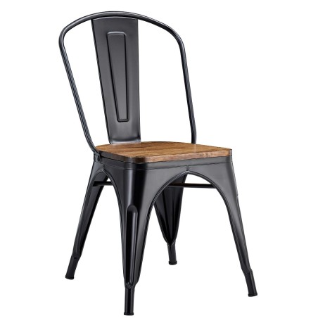 Silla TOL EK WOOD, acero, negra, asiento madera