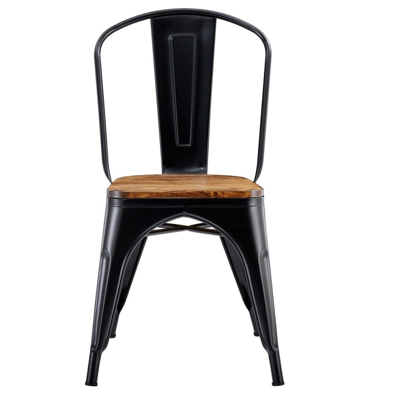 Silla TOL EK WOOD, acero, negra, asiento madera-0