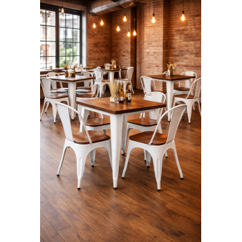 Silla TOL EK WOOD, acero, blanca, asiento madera 2