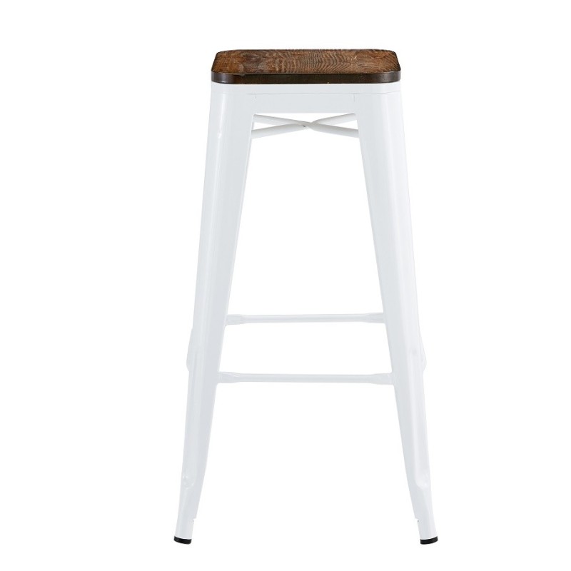 Taburete TOL EK WOOD, acero, blanco, asiento madera-0