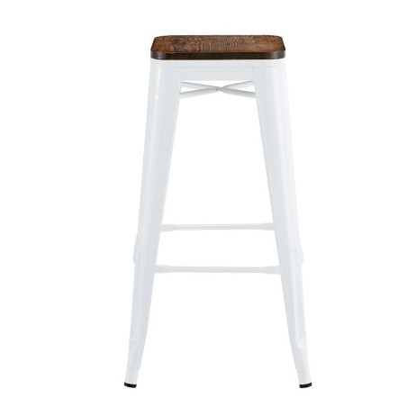 Taburete TOL EK WOOD, acero, blanco, asiento madera-0