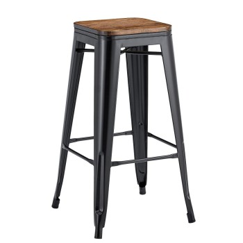 Taburete TOL EK WOOD, acero, negro, asiento madera