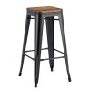 Taburete TOL EK WOOD, acero, negro, asiento madera