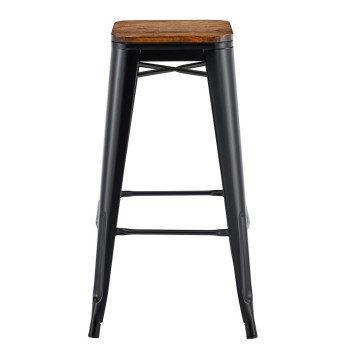 Taburete TOL EK WOOD, acero, negro, asiento madera 2