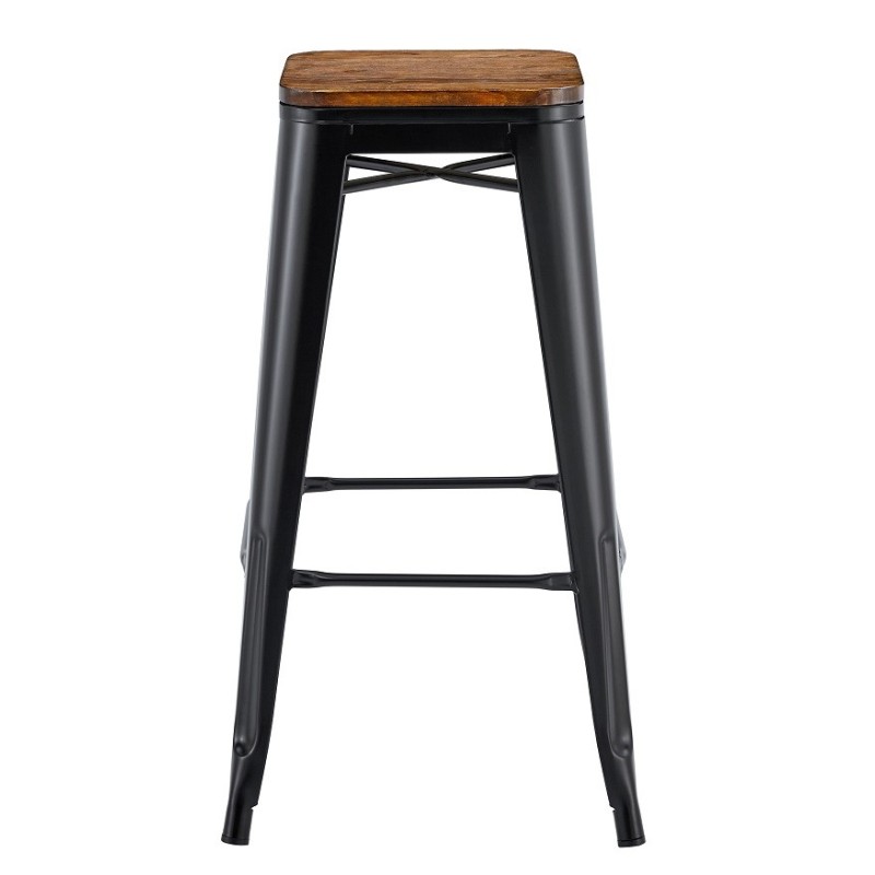 Taburete TOL EK WOOD, acero, negro, asiento madera-0