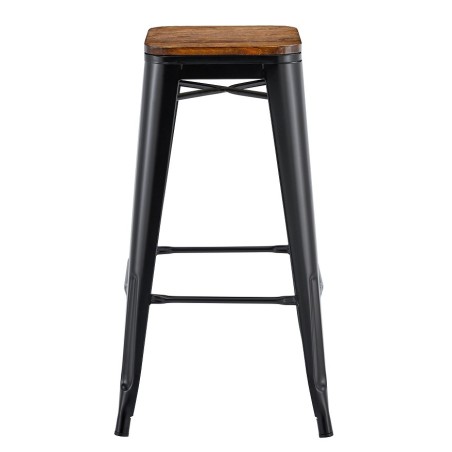Taburete TOL EK WOOD, acero, negro, asiento madera-0