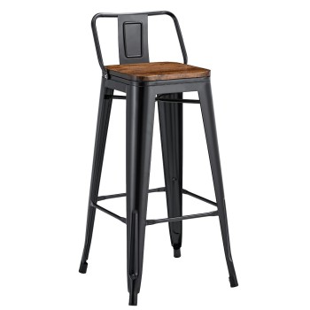 Taburete TOL R1 EK WOOD, acero, negro, asiento madera