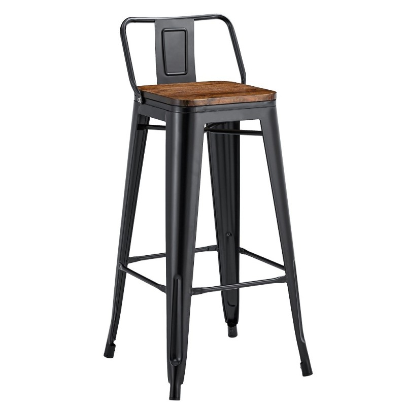 Taburete TOL R1 EK WOOD, acero, negro, asiento madera