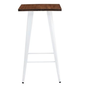 Mesa alta TOL EK WOOD, acero, madera, blanca, 60 x 60 cms 2