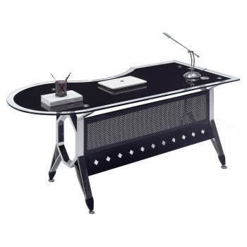 Mesa de oficina COLOGNE, forma a derecha, vidrio templado negro, 180 x 85 cms