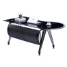 Mesa de oficina MAGNA, forma a izquierda, vidrio templado negro, 180 x 85 cms