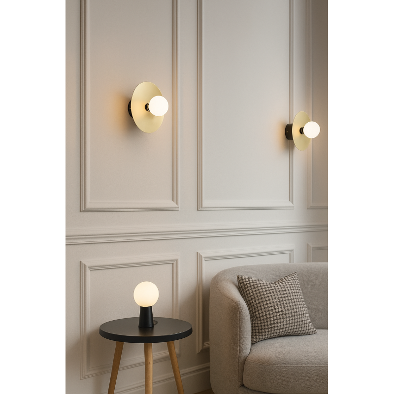 Aplique GRUND, metal dorado y negro, tulipa blanca-1