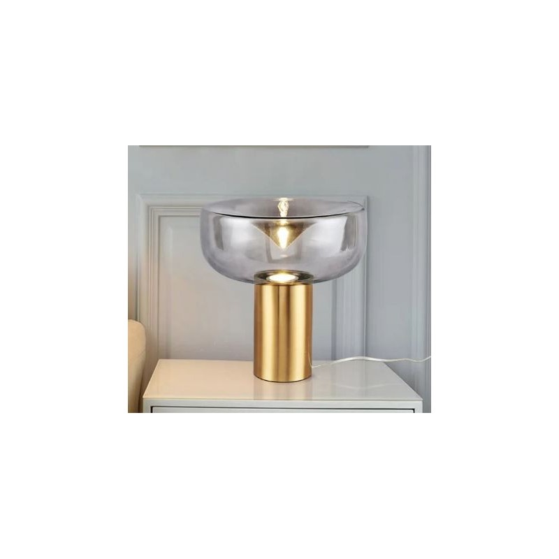 Lámpara HEROLD, sobremesa, metal dorado, tulipa de cristal-0