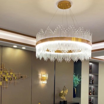 Lámpara MILDA, colgante, metal dorada, cristal, led 2