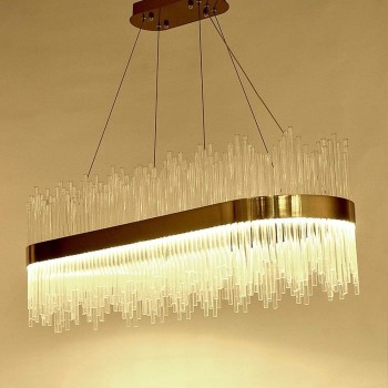 Lámpara WEIRA, colgante, metal dorada, cristal, led 2