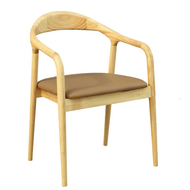 Sillón BALCANES, madera de haya, natural, similpiel marrón