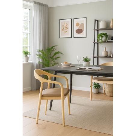 Sillón BALCANES, madera de haya, natural, similpiel marrón-3