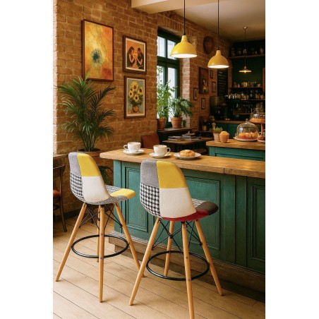 Taburete STAR PAT24, madera, tapizado patchwork 24-1