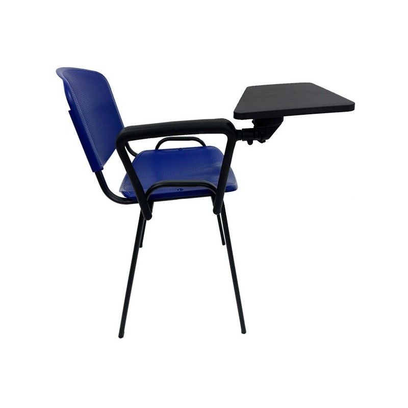 Silla NIZA con pala de escritura, asiento y respaldo en plástico azul-0