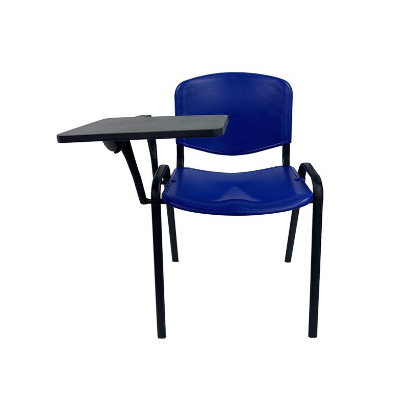 Silla NIZA con pala de escritura, asiento y respaldo en plástico azul-1