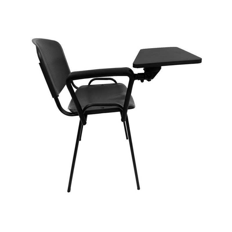 Silla NIZA con pala de escritura, asiento y respaldo plástico negro-0