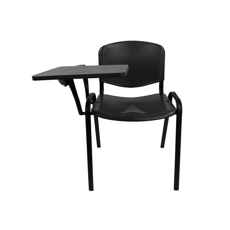 Silla NIZA con pala de escritura, asiento y respaldo plástico negro-1