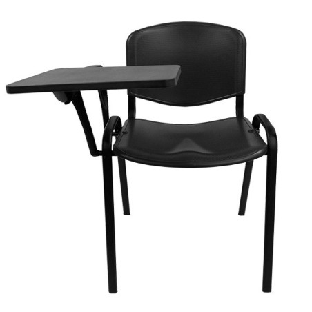Silla NIZA con pala de escritura, asiento y respaldo plástico negro-1
