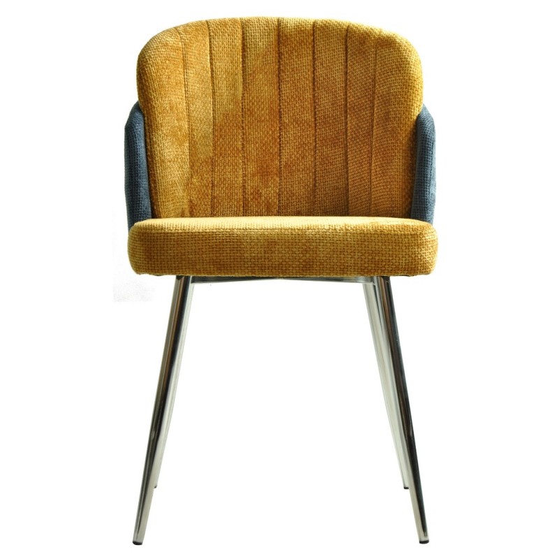 Silla DRESDE, cromada, tapizada chenilla azul y amarillo-0