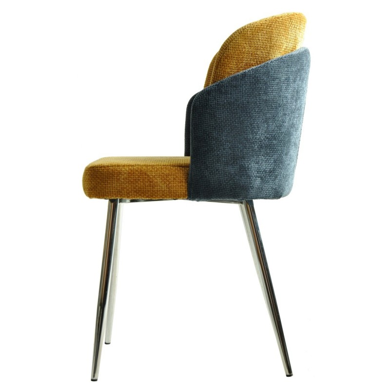 Silla DRESDE, cromada, tapizada chenilla azul y amarillo-1