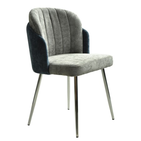 Silla DRESDE, cromada, tapizada chenilla azul y gris claro