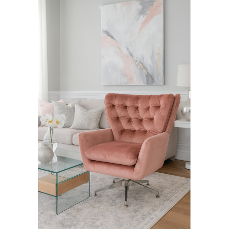 Sillón BÉCQUER, giratorio, regulable, tapizado velvet rosa-4