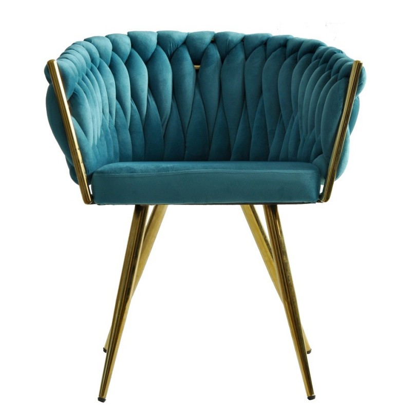 Sillón KING, metal dorado, tapizado velvet turquesa-1