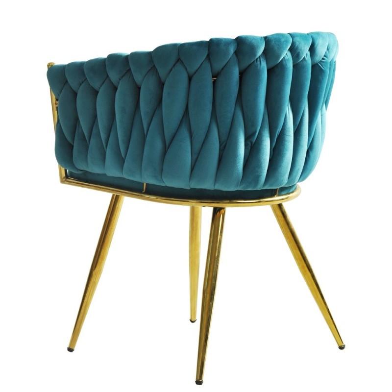 Sillón KING, metal dorado, tapizado velvet turquesa-2