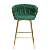 Taburete KING, metal, cromado dorado, tapizado velvet verde oscuro