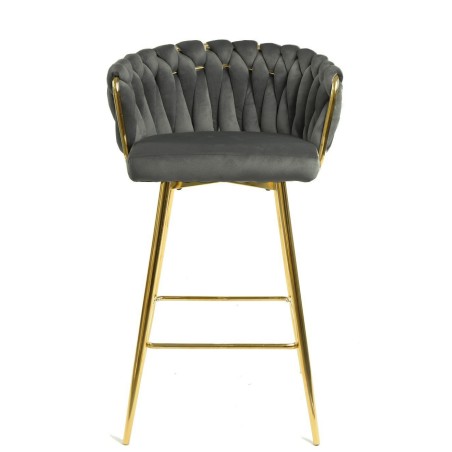 Taburete KING, metal, cromado dorado, tapizado velvet gris oscuro-2