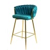 Taburete KING, metal, cromado dorado, tapizado velvet turquesa