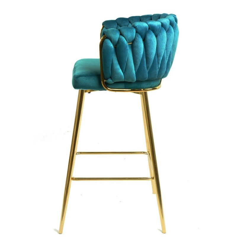 Taburete KING, metal, cromado dorado, tapizado velvet turquesa-0