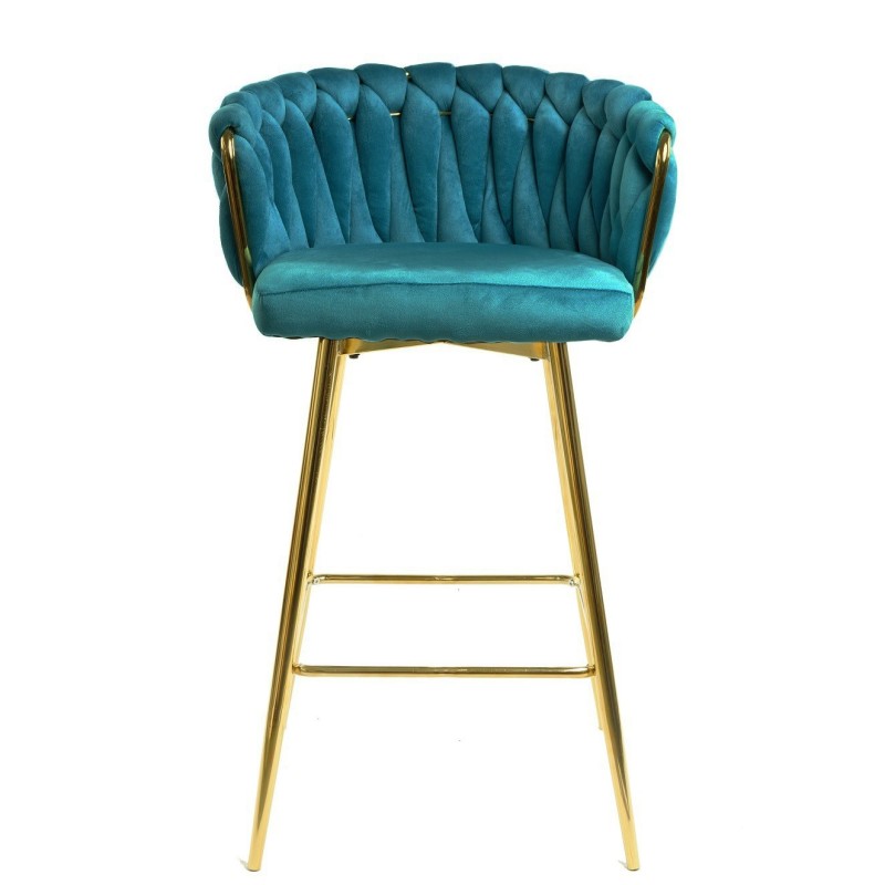 Taburete KING, metal, cromado dorado, tapizado velvet turquesa-1