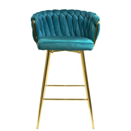 Taburete KING, metal, cromado dorado, tapizado velvet turquesa-1
