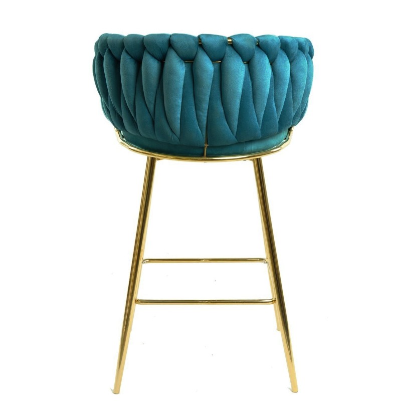Taburete KING, metal, cromado dorado, tapizado velvet turquesa-2