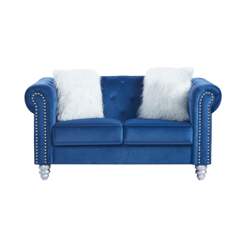 Sofá CHESTER STYLE, 2 plazas, tapizado velvet azul 67-0