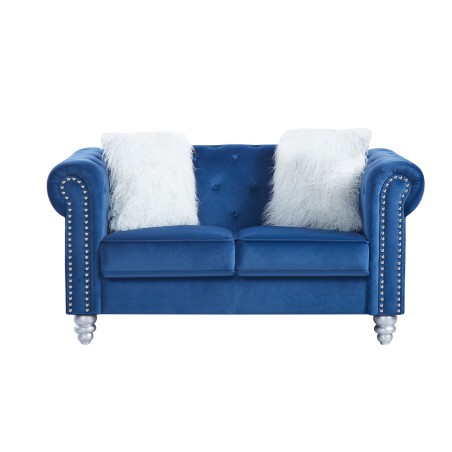 Sofá CHESTER STYLE, 2 plazas, tapizado velvet azul 67-0