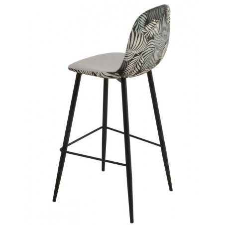 Taburete HORUS NEW, metal, tapizado velvet gris con trasera floral a juego
