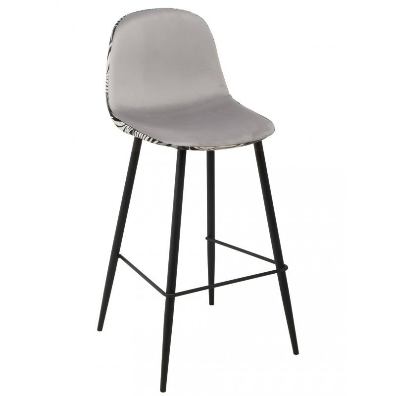 Taburete HORUS NEW, metal, tapizado velvet gris con trasera floral a juego-0