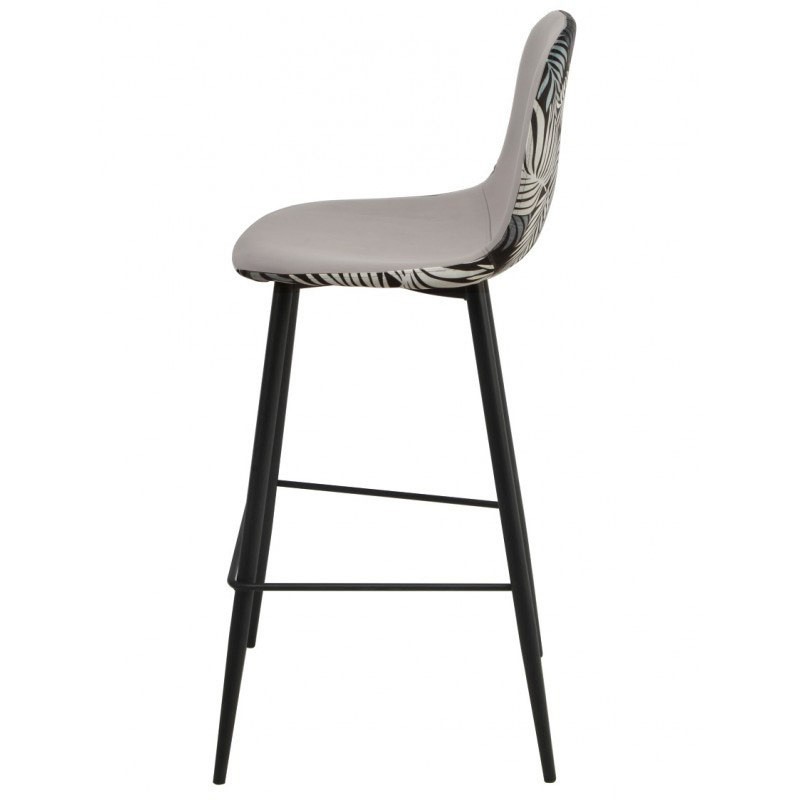 Taburete HORUS NEW, metal, tapizado velvet gris con trasera floral a juego-1