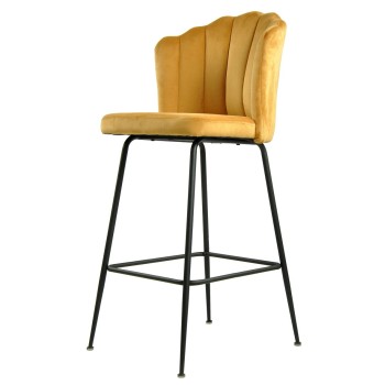 Taburete DEVIN, metal, tapizado velvet amarillo