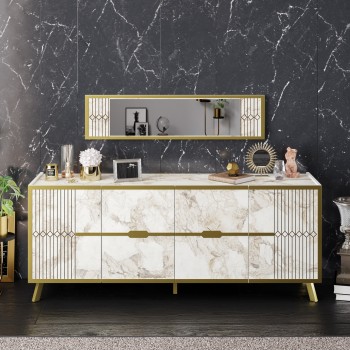 Aparador ELOISE, biIaminado mármol blanco con detalles dorados, 180 cms. 2